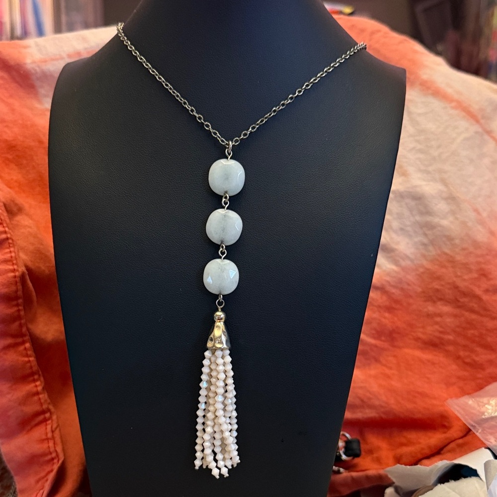 Timeless Vintage Milky Quartz Stones with Small hanging Pearls Necklace.